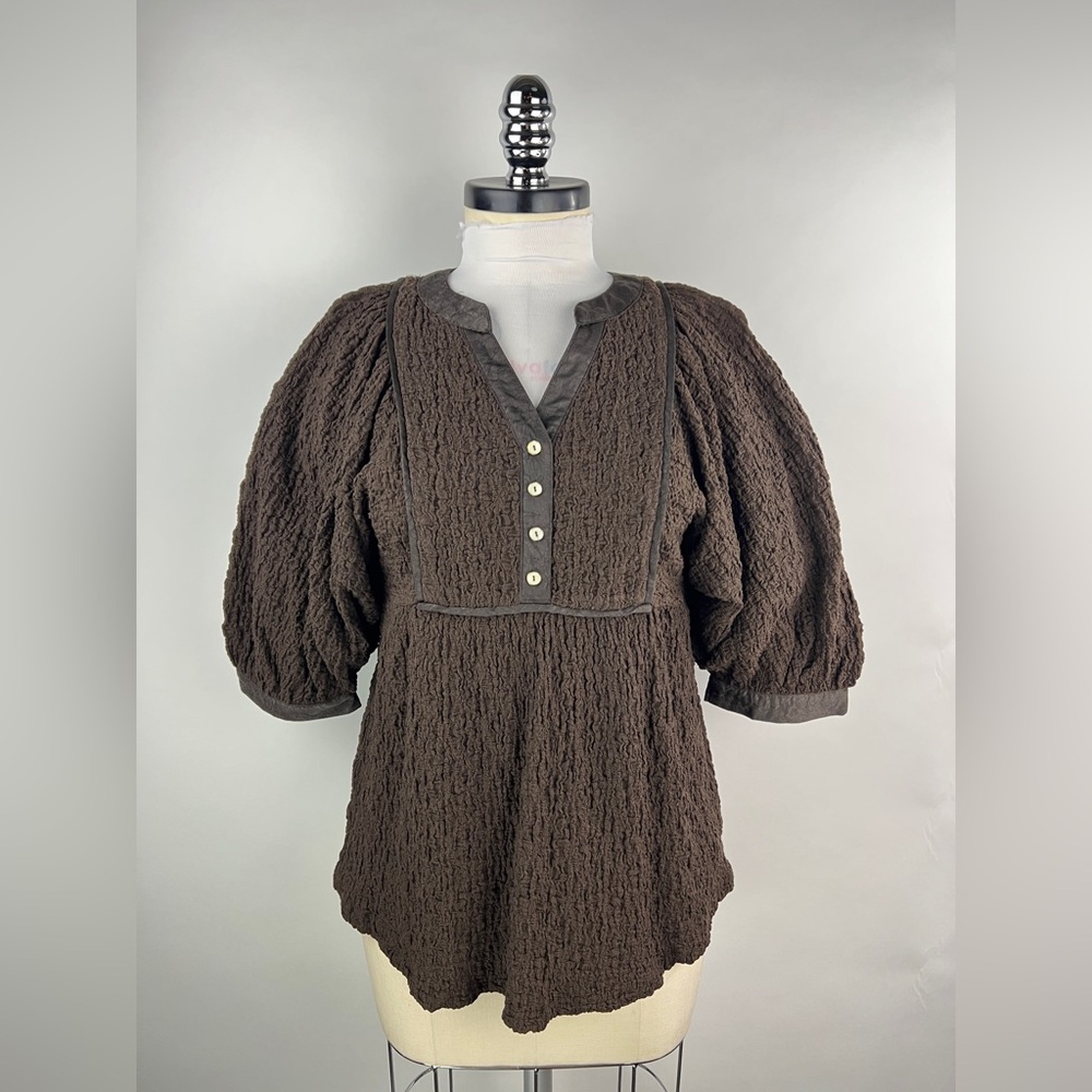 💚 3015. Textured Balloon Sleeve Blouse